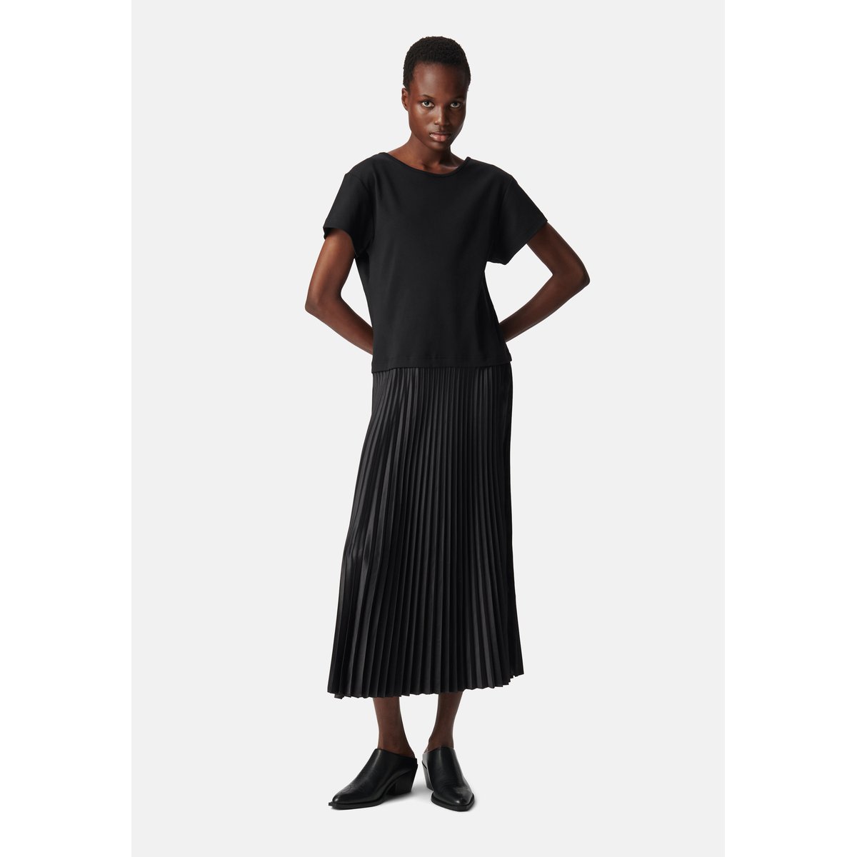 Robe longue bi-matière plissée noir, IKKS