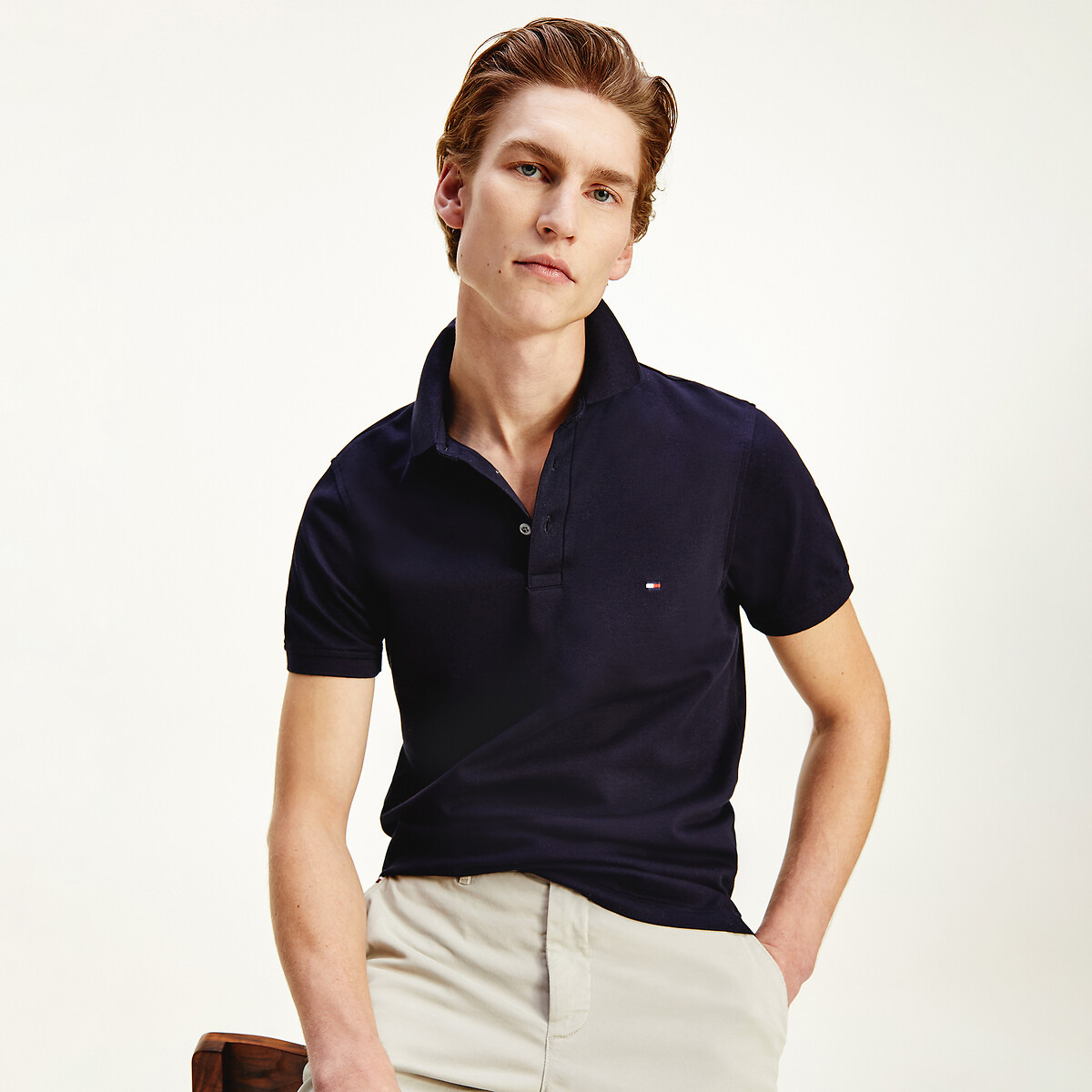 Polo ajusté 1985 en piqué bleu marine, TOMMY HILFIGER