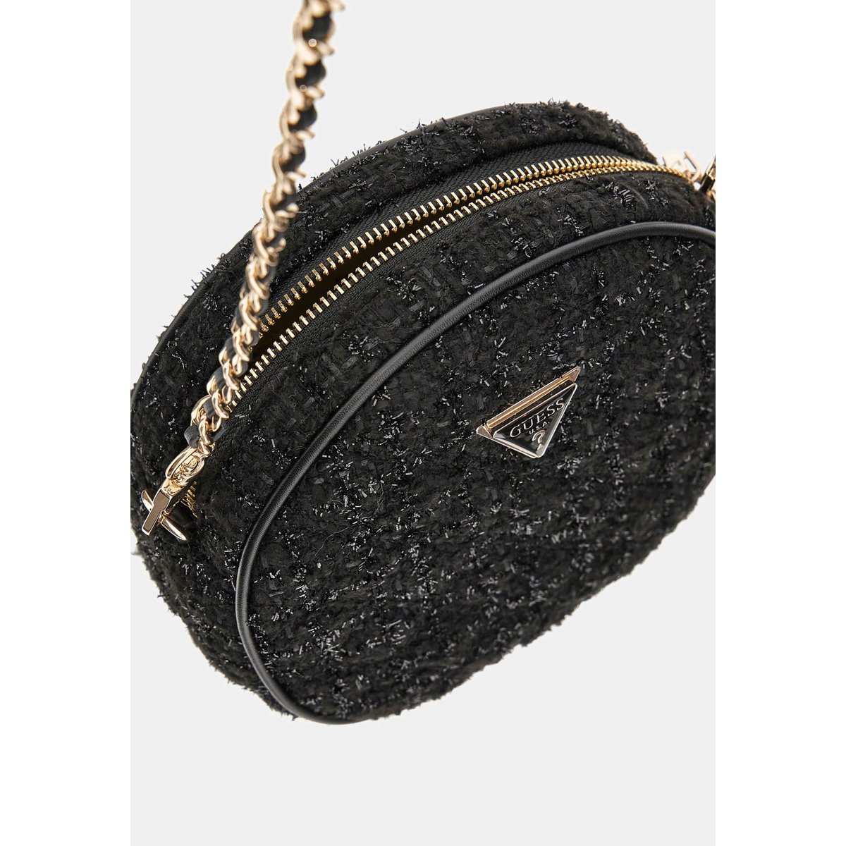 Mini Sac À Bandoulière Giully Tweed noir, GUESS