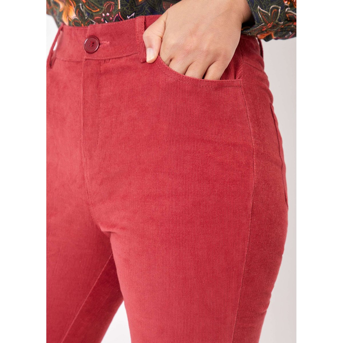 Pantalon velours coupe flare LULU rouge framboise, PRINCESSE NOMADE
