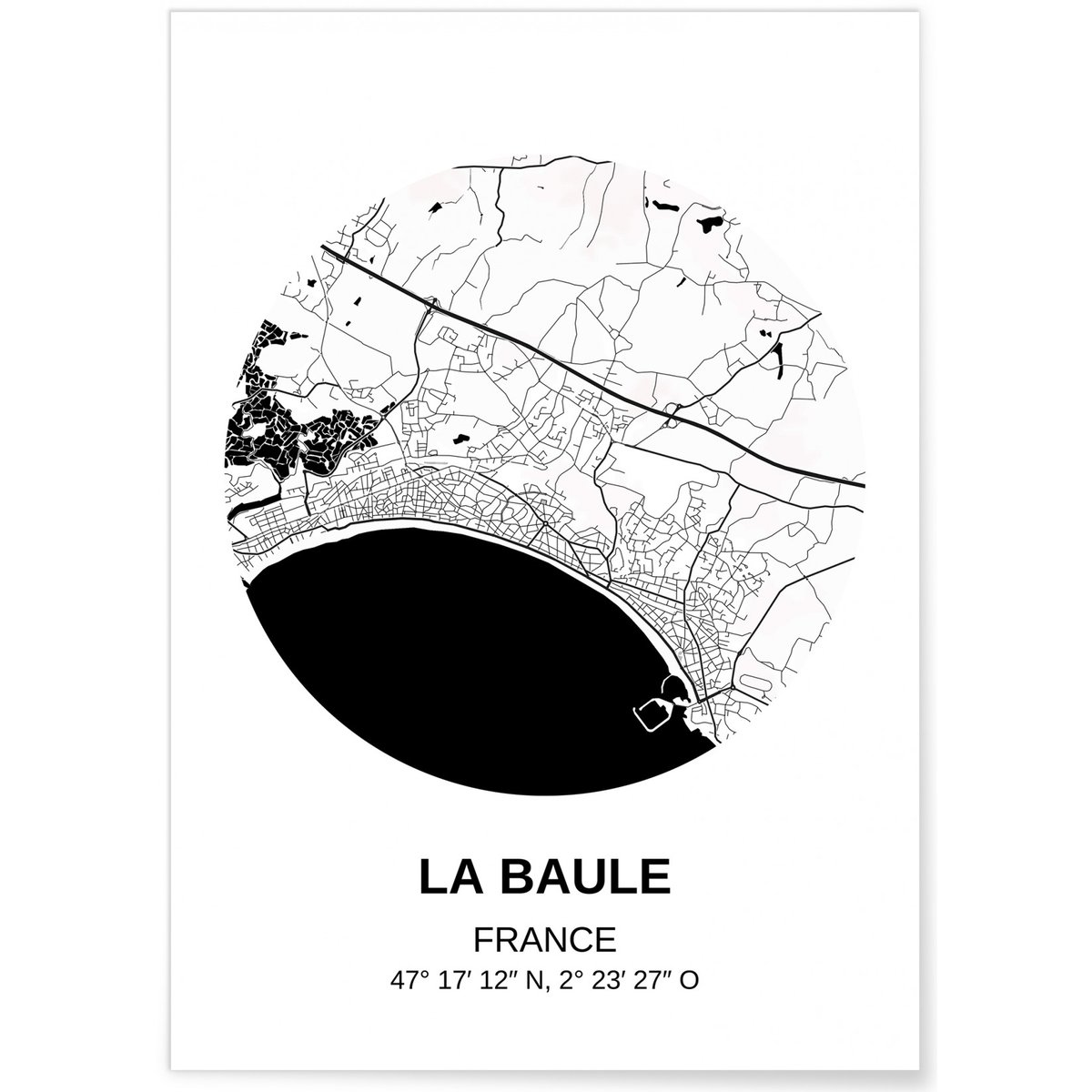 Affiche Carte La Baule blanc, L'AFFICHERIE