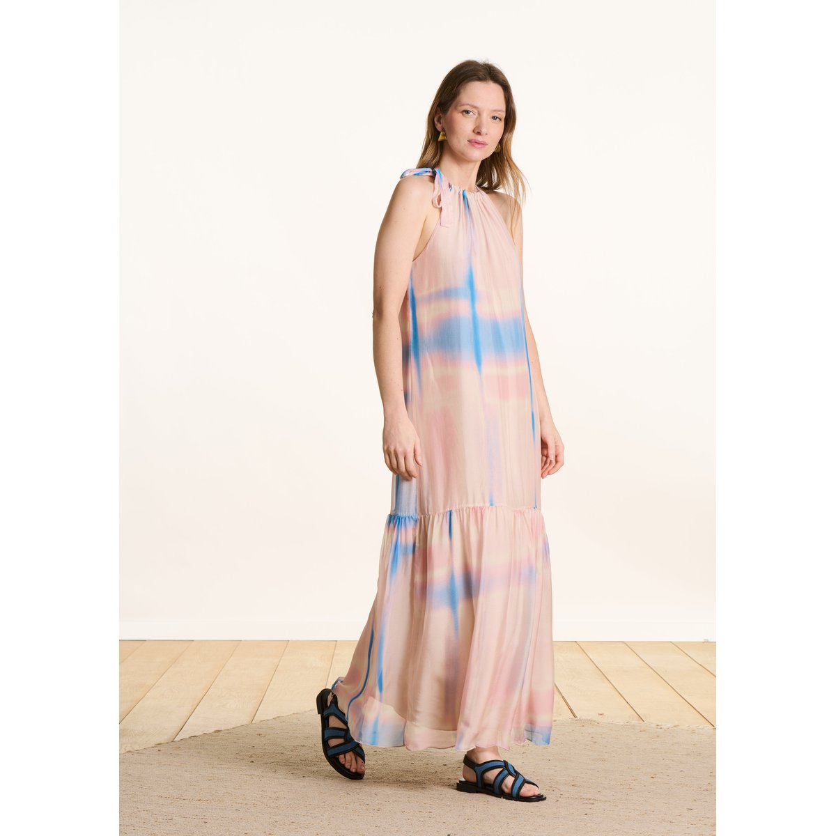Robe longue à imprimé tie & dye sans manches blush, LA FEE MARABOUTEE