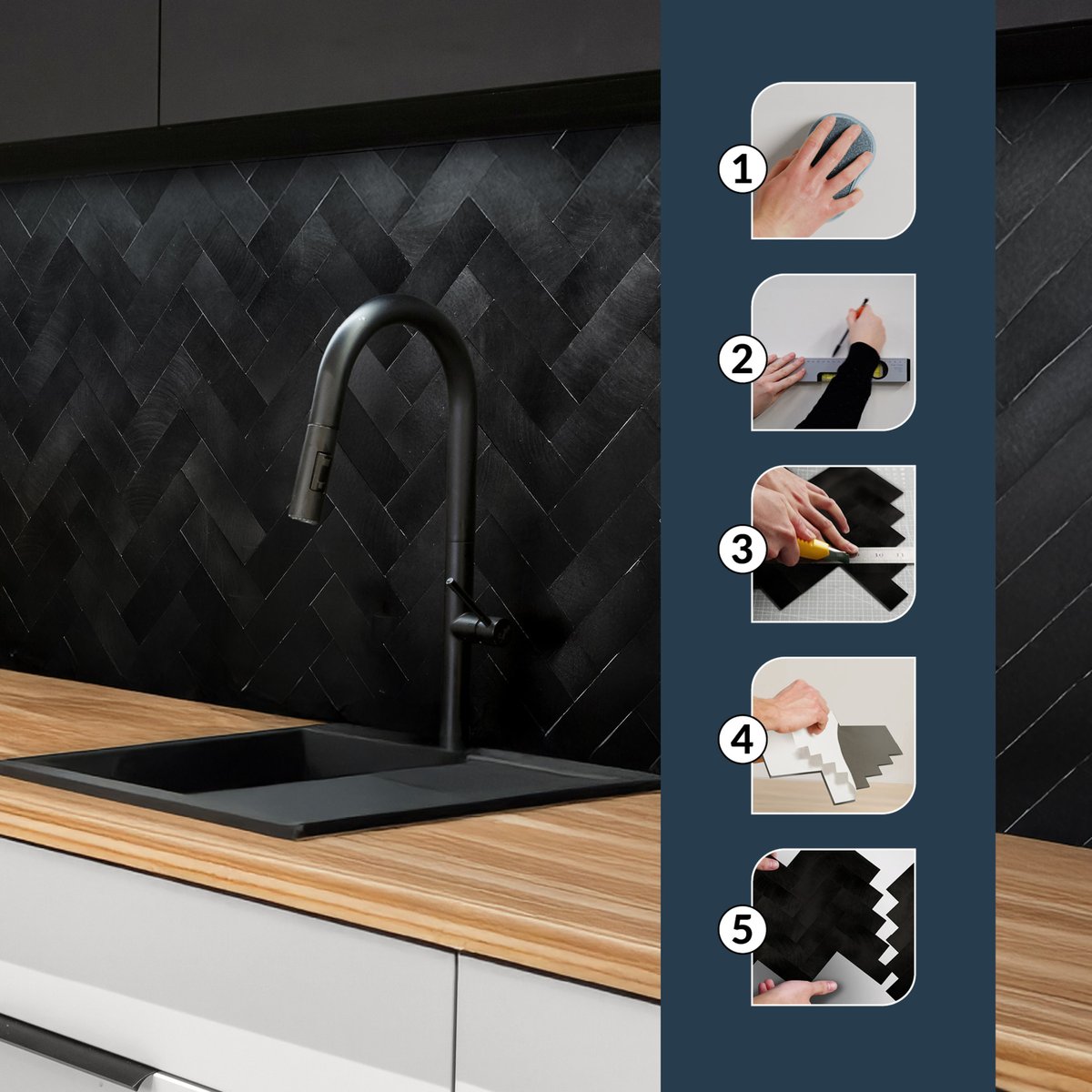 Crédence adhésive murale 3D - Effet chevron 4 pièces couleur unique, DOUCEUR D'INTÉRIEUR