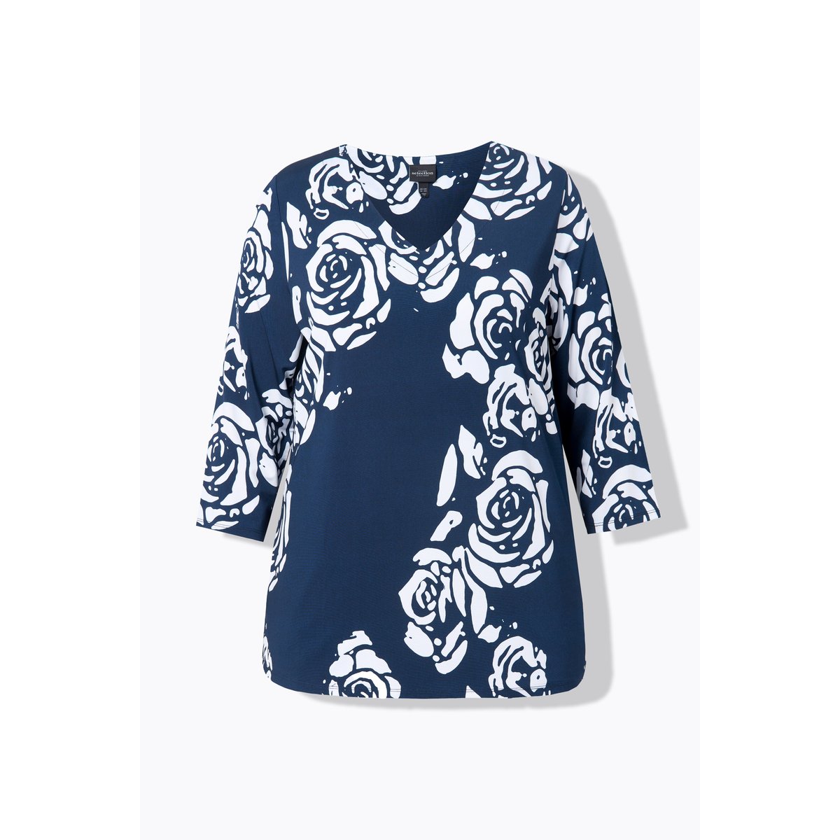 T-shirt fluide, imprimé grandes fleurs marine, ULLA POPKEN
