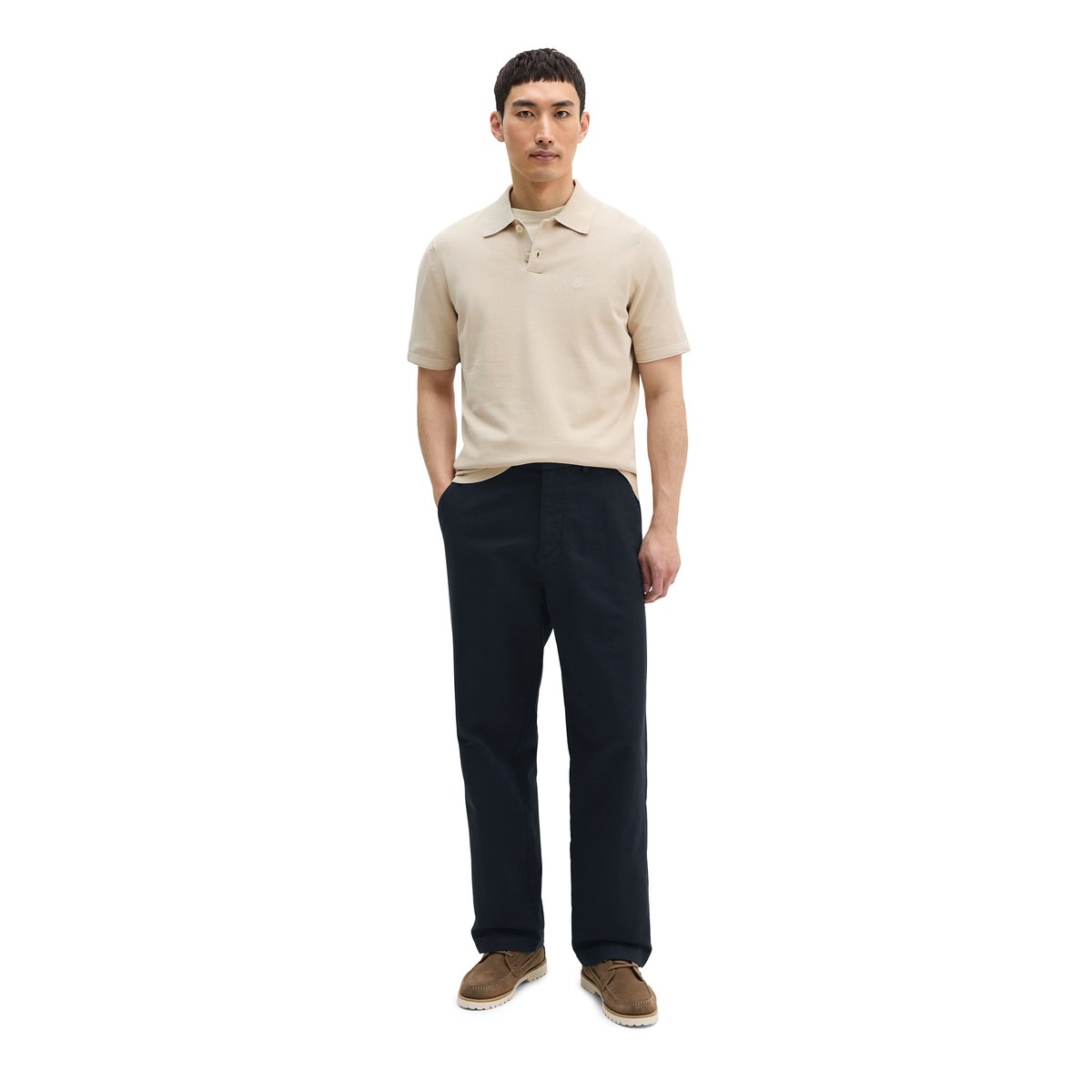 Polo en tricot régulier en coton biologique certifié beige, MARC O'POLO