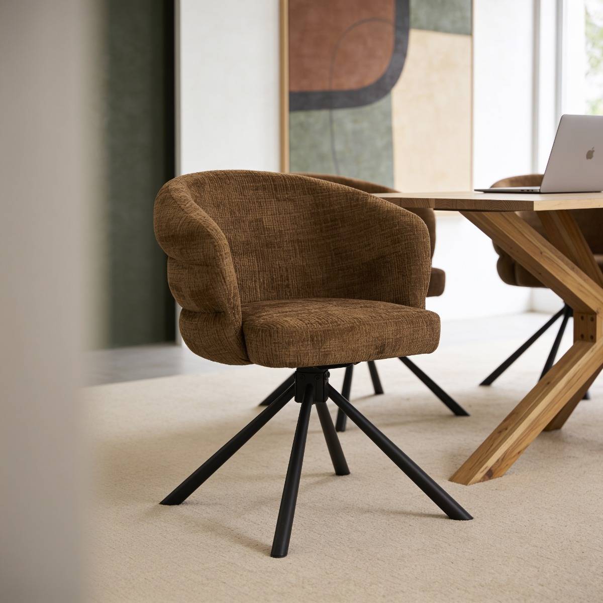 Lot de 2 chaises en tissu FLORINE marron, MADE IN MEUBLES