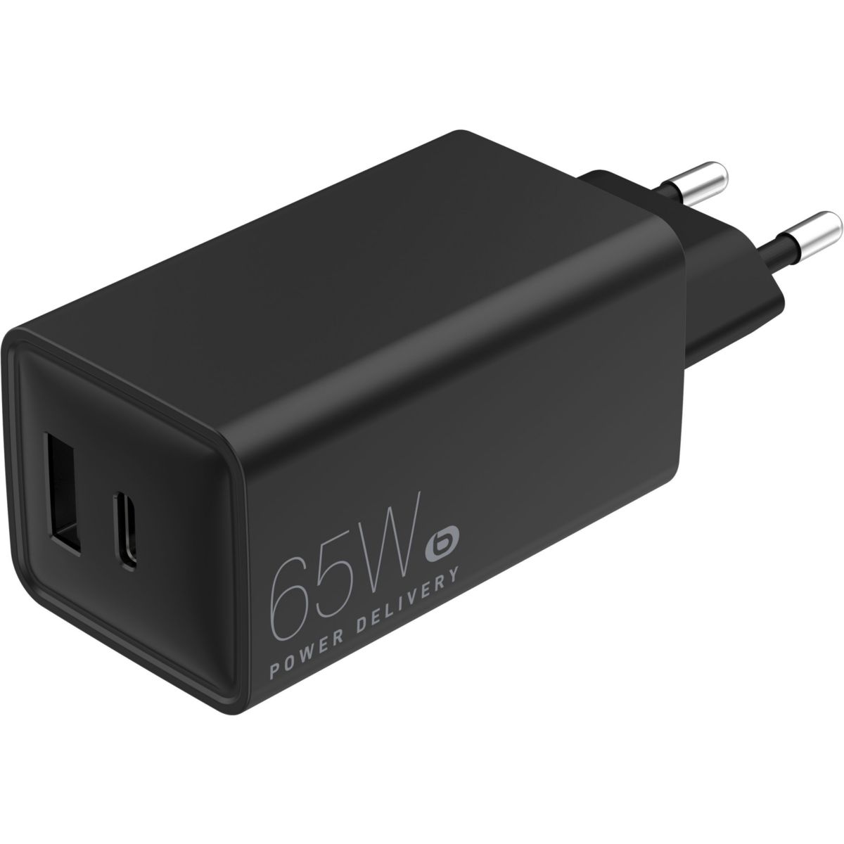 Chargeur ordinateur portable 65W USB-A + USB-C + cable USB-C 2M Noir couleur unique, ESSENTIEL B