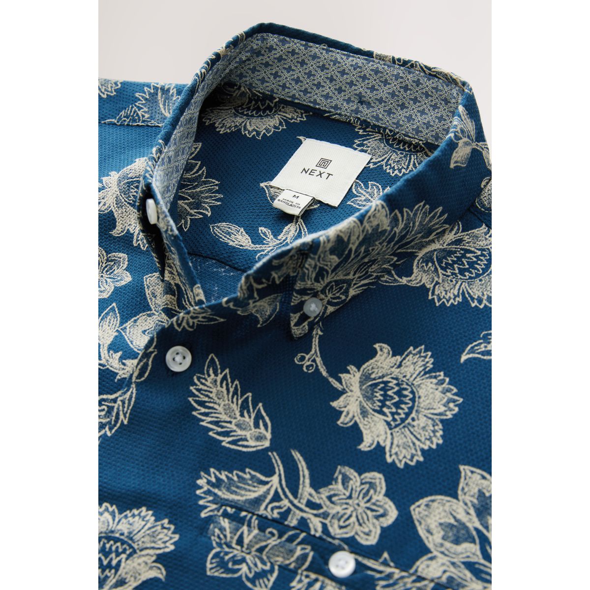 Chemise manches courtes à fleurs 100 % coton bleu, NEXT
