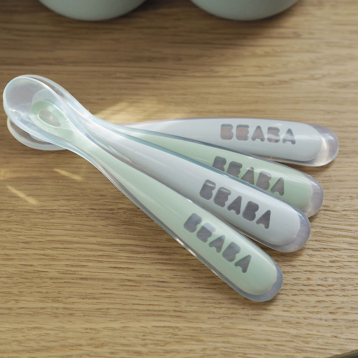 Lot de 4 cuillères 1er âge silicone 913553 gris/vert, BEABA