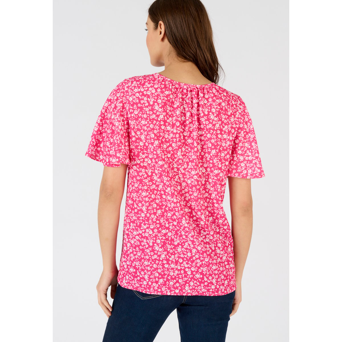 Blouse crêpe reliéfé rose fleuri, DAMART