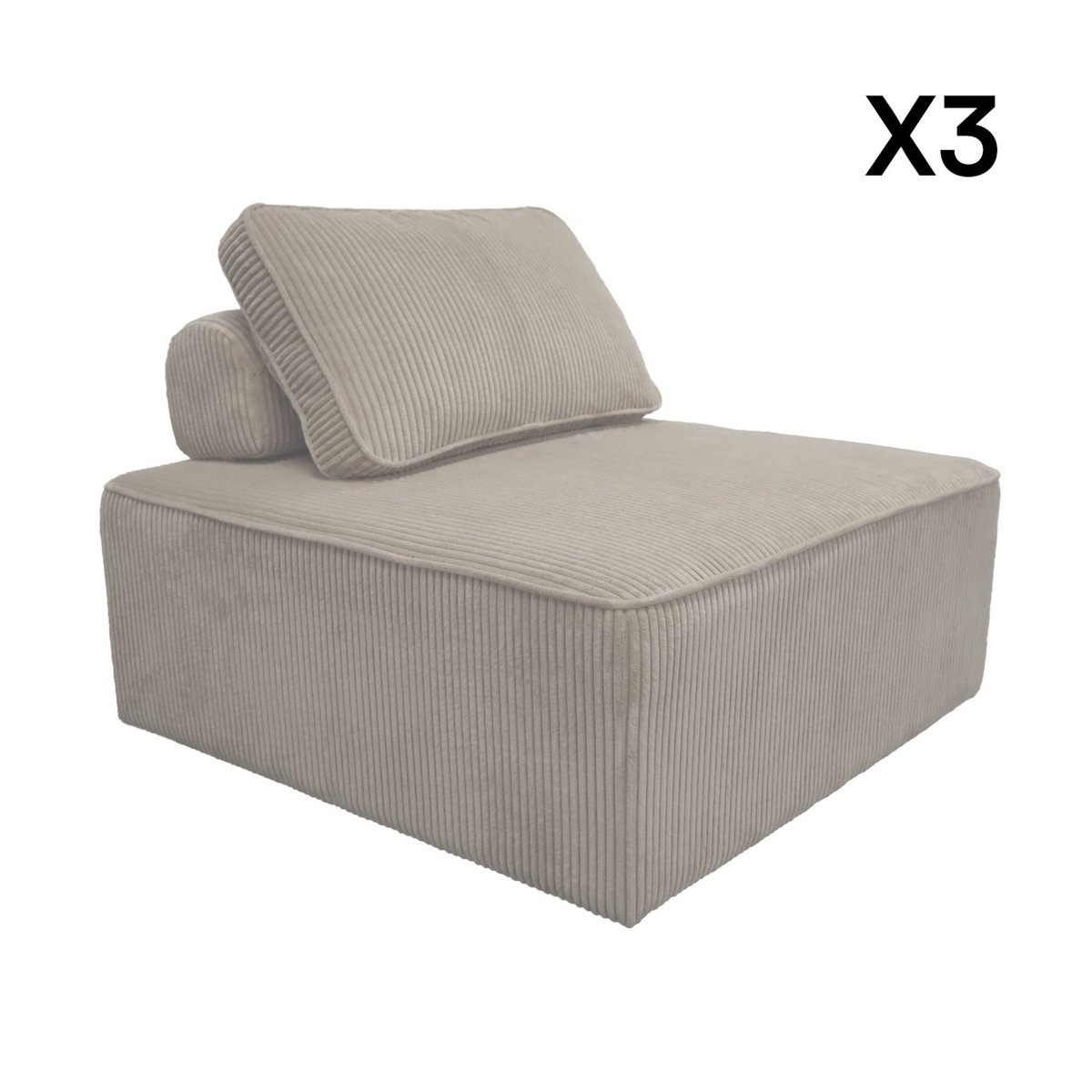 Chauffeuse pour canapé modulable velours côtelé (lot de 3) LAO gris clair, SWEEEK