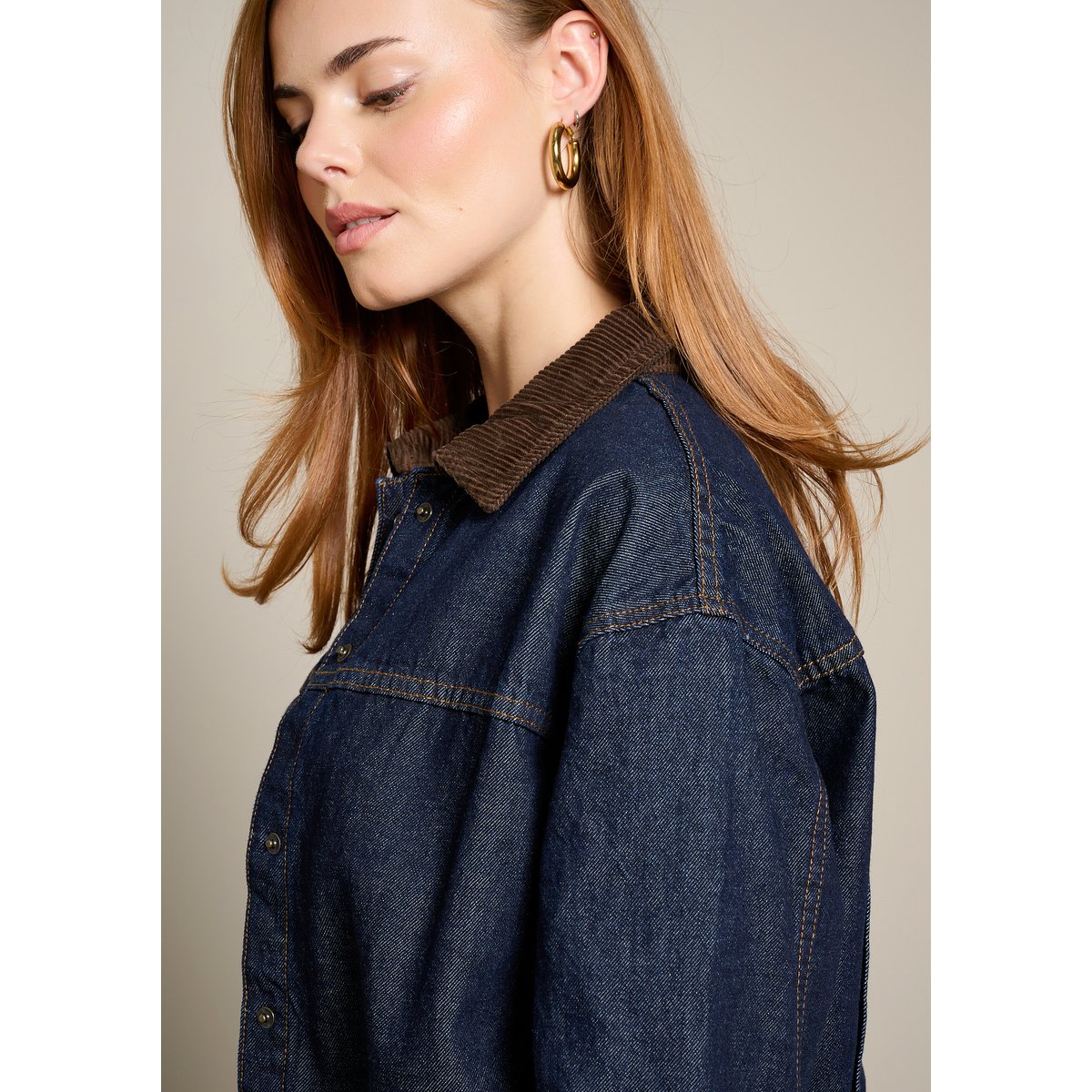 Veste en denim à col contrasté dark blue, LOLALIZA