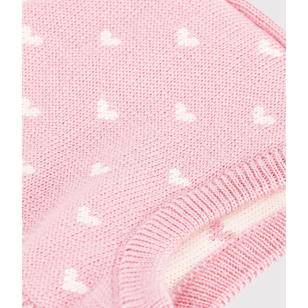 Cagoule bébé, imprimé coeurs, 55% laine, 45% coton rose, PETIT BATEAU