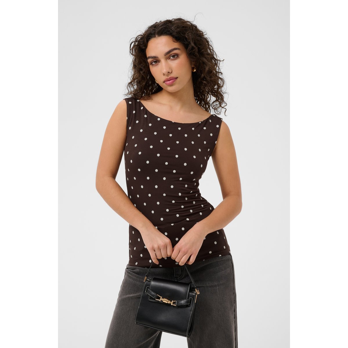 Blouse sans manches marron coffee bean/chalk dot, KAFFE