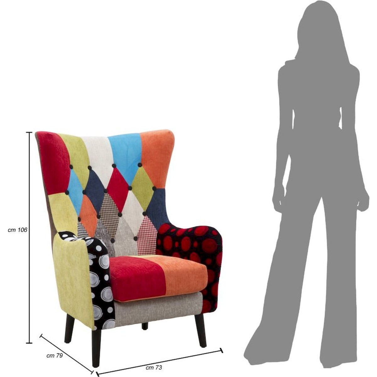 Fauteuil velours patchwork haut dossier INDUSTRIAL patchwork multicolore, RECOLLECTION