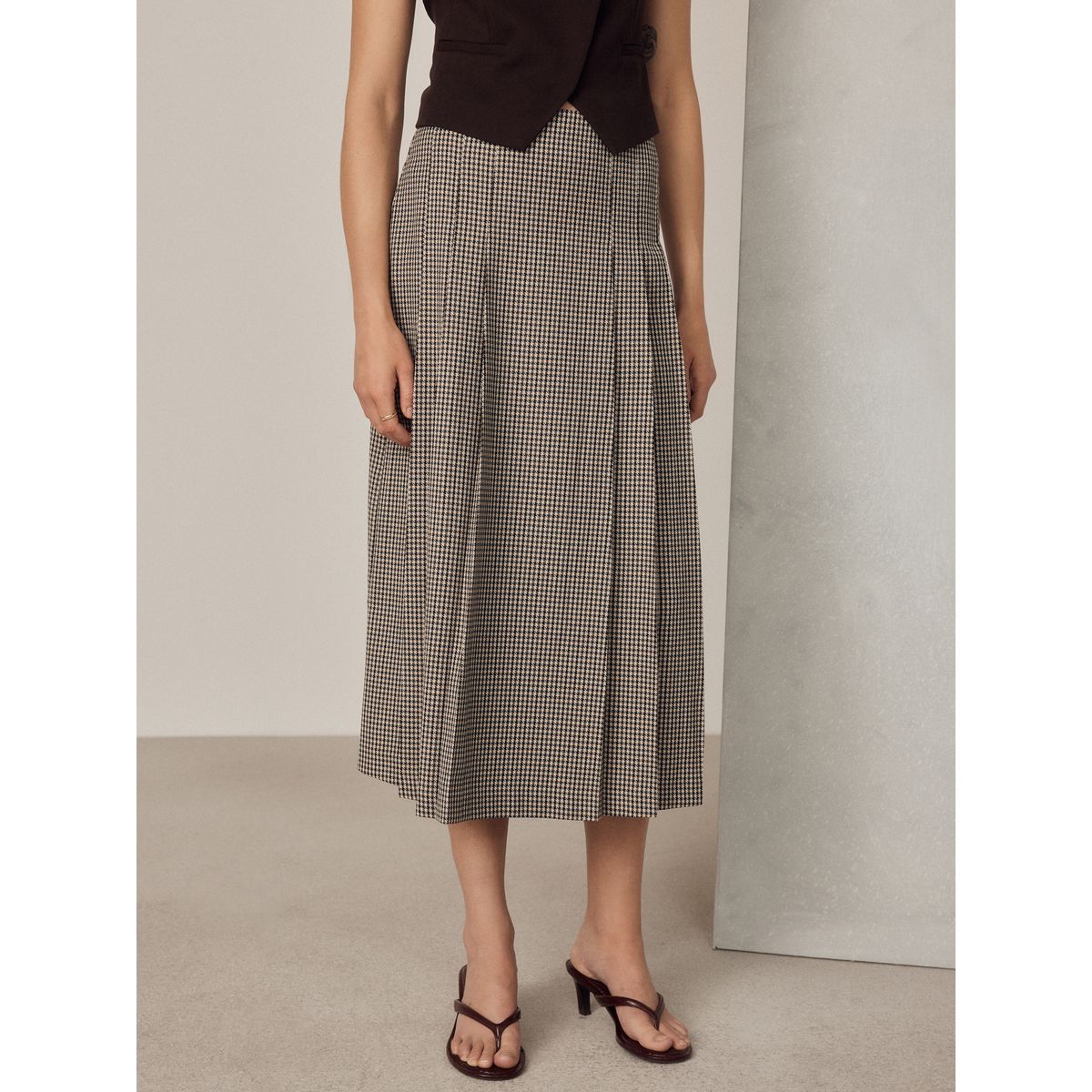 Kilt mi-long à motif pied-de-poule naturel, NEXT