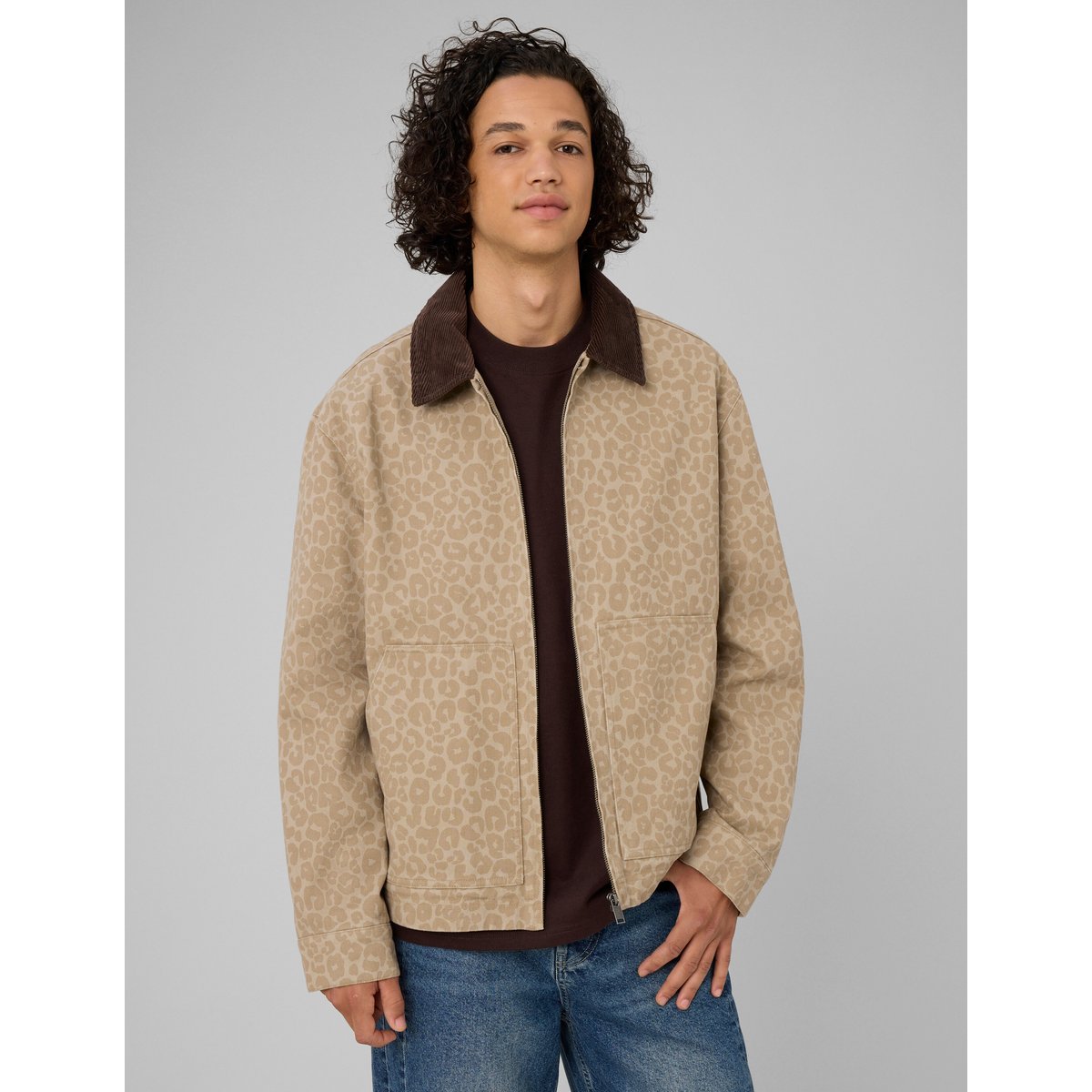 Veste zippée imprimée marron, BZB