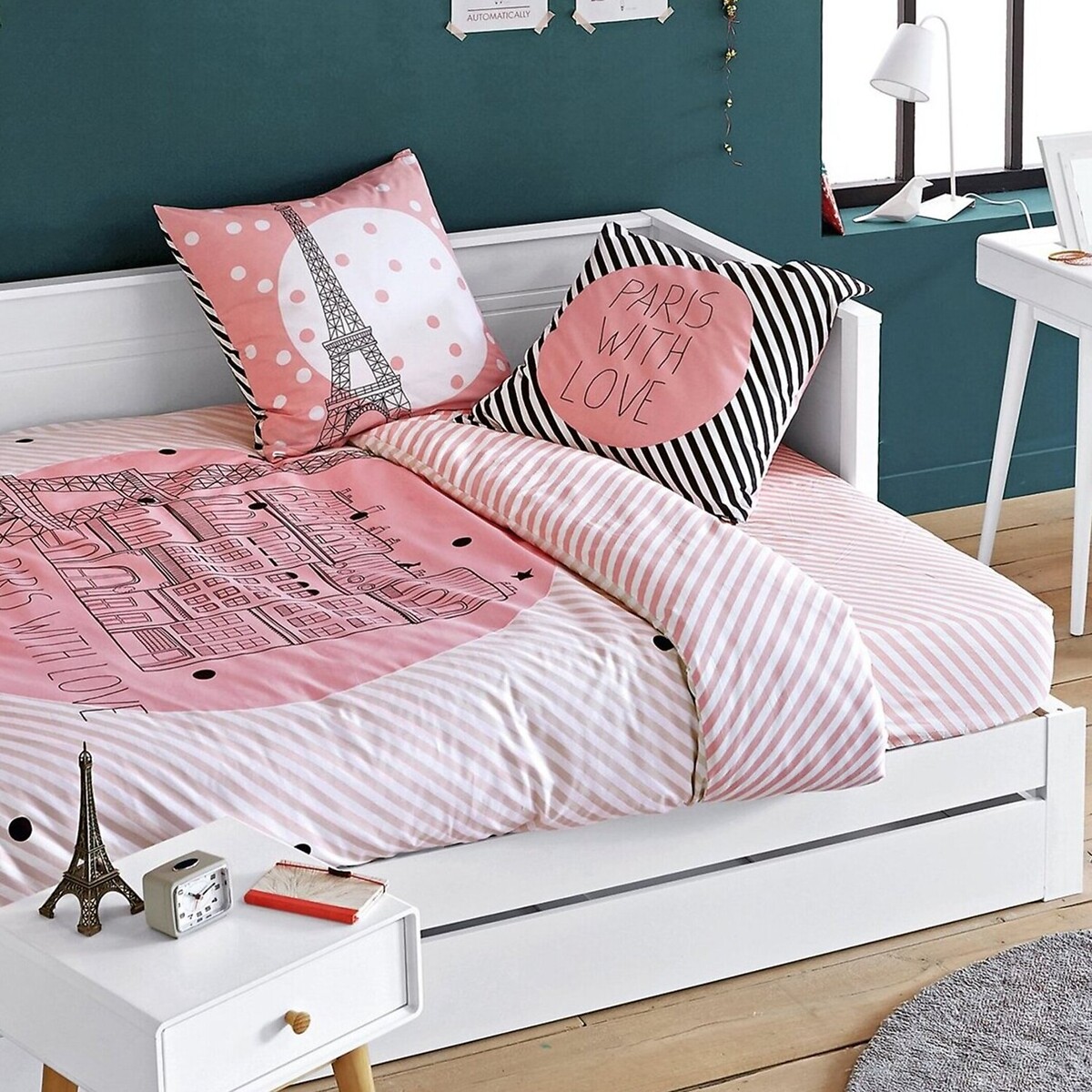 Kussensloop katoen, Paris for ever zwart/roze/wit, LA REDOUTE INTERIEURS