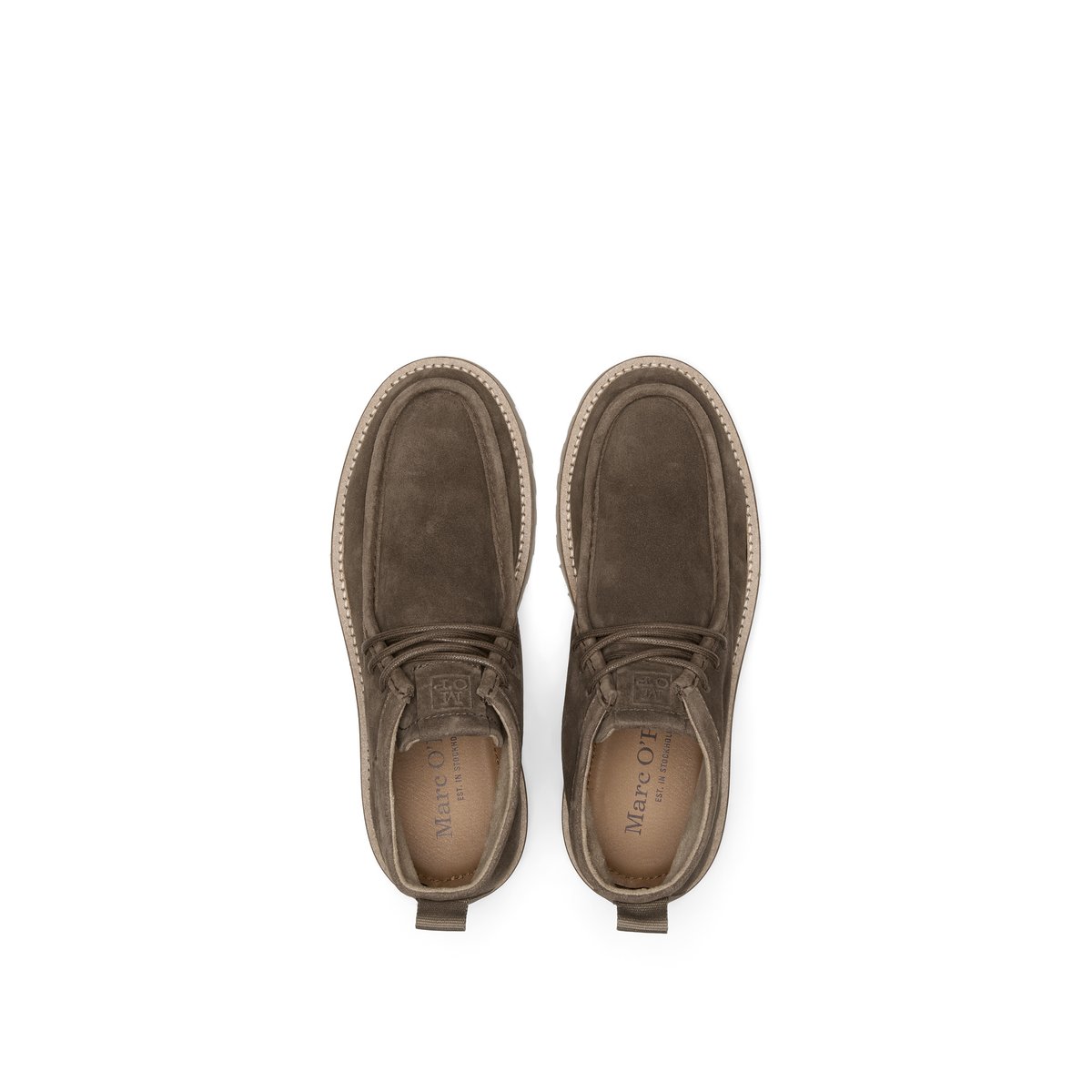 Chaussures à lacets, modèle Jack en cuir de vachette velours marron foncé, MARC O'POLO