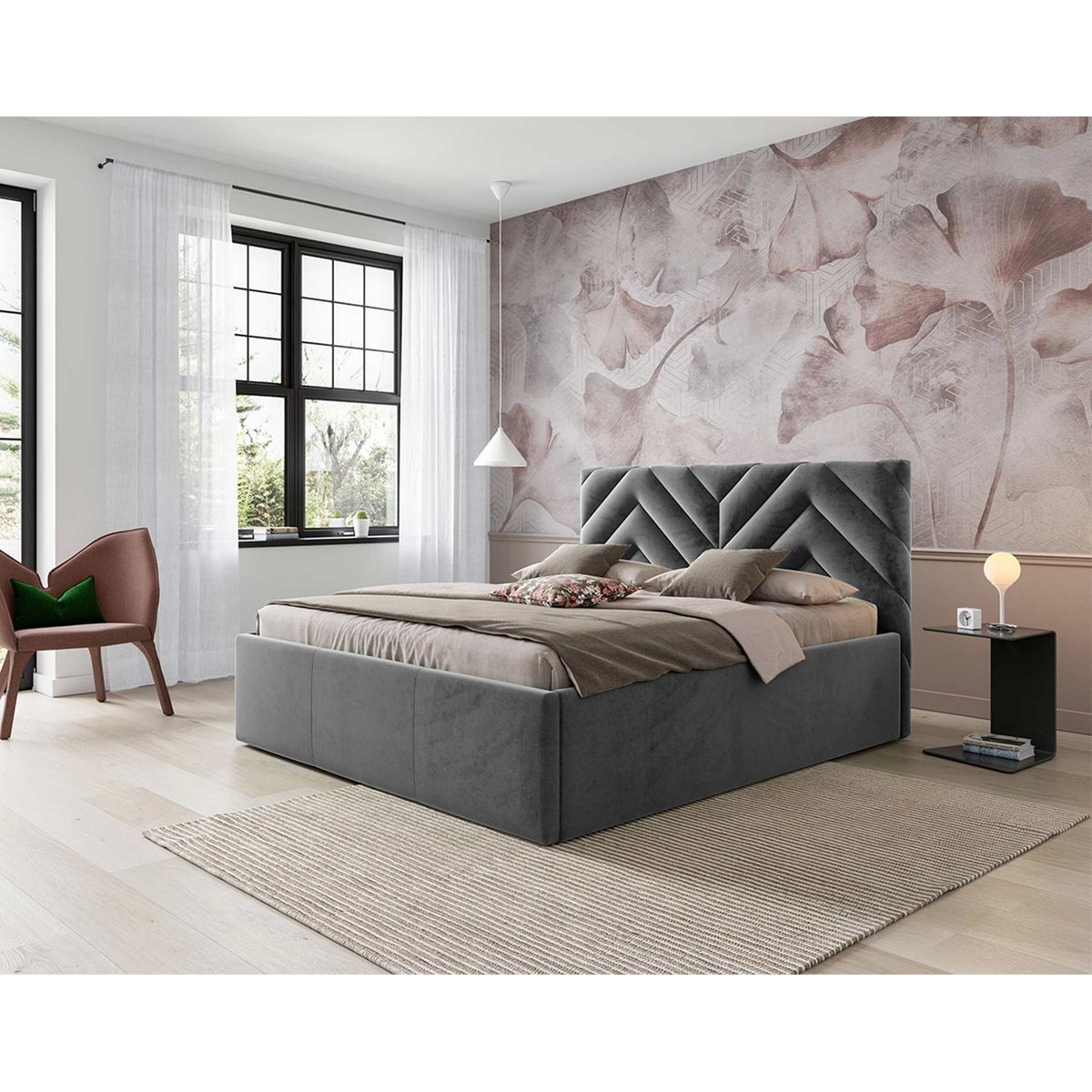 Lit coffre - SANTIAGO gris, BEST MOBILIER