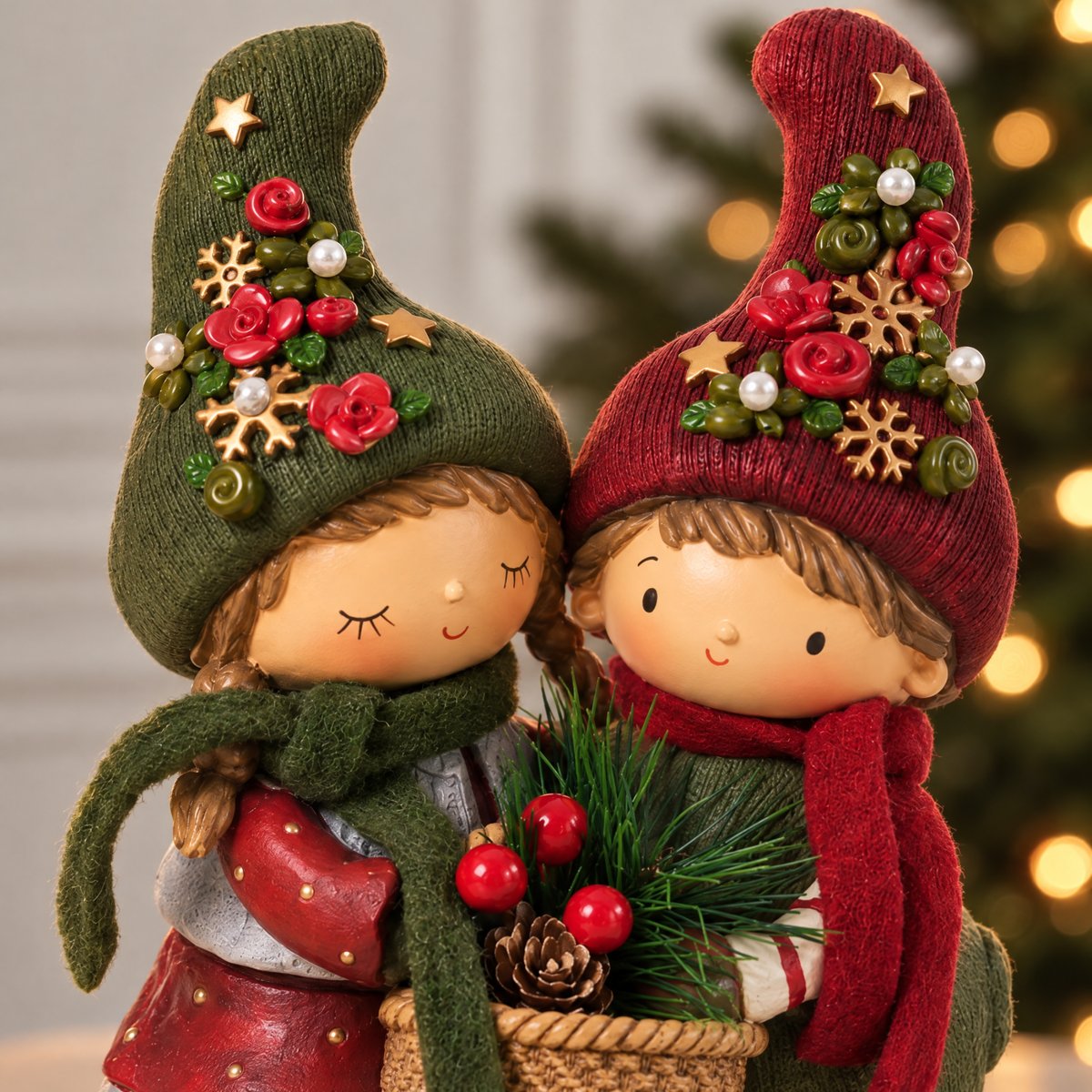 Figurine enfants pin enchanté décorative artificielle H24 NOËL rouge, SIA