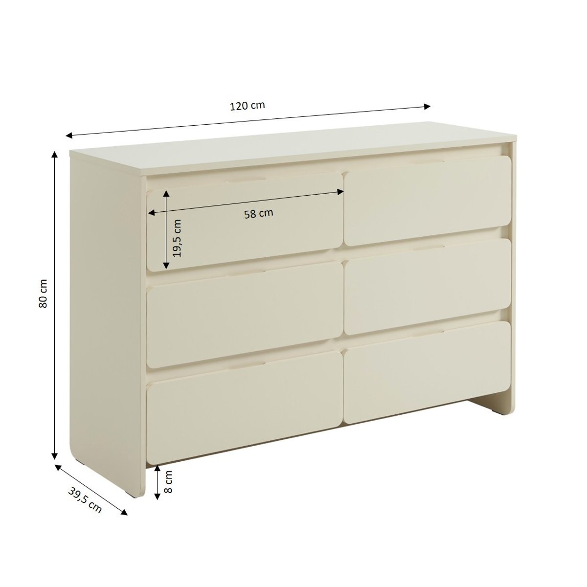 Commode 6 tiroirs AKKA beige, BAÏTA