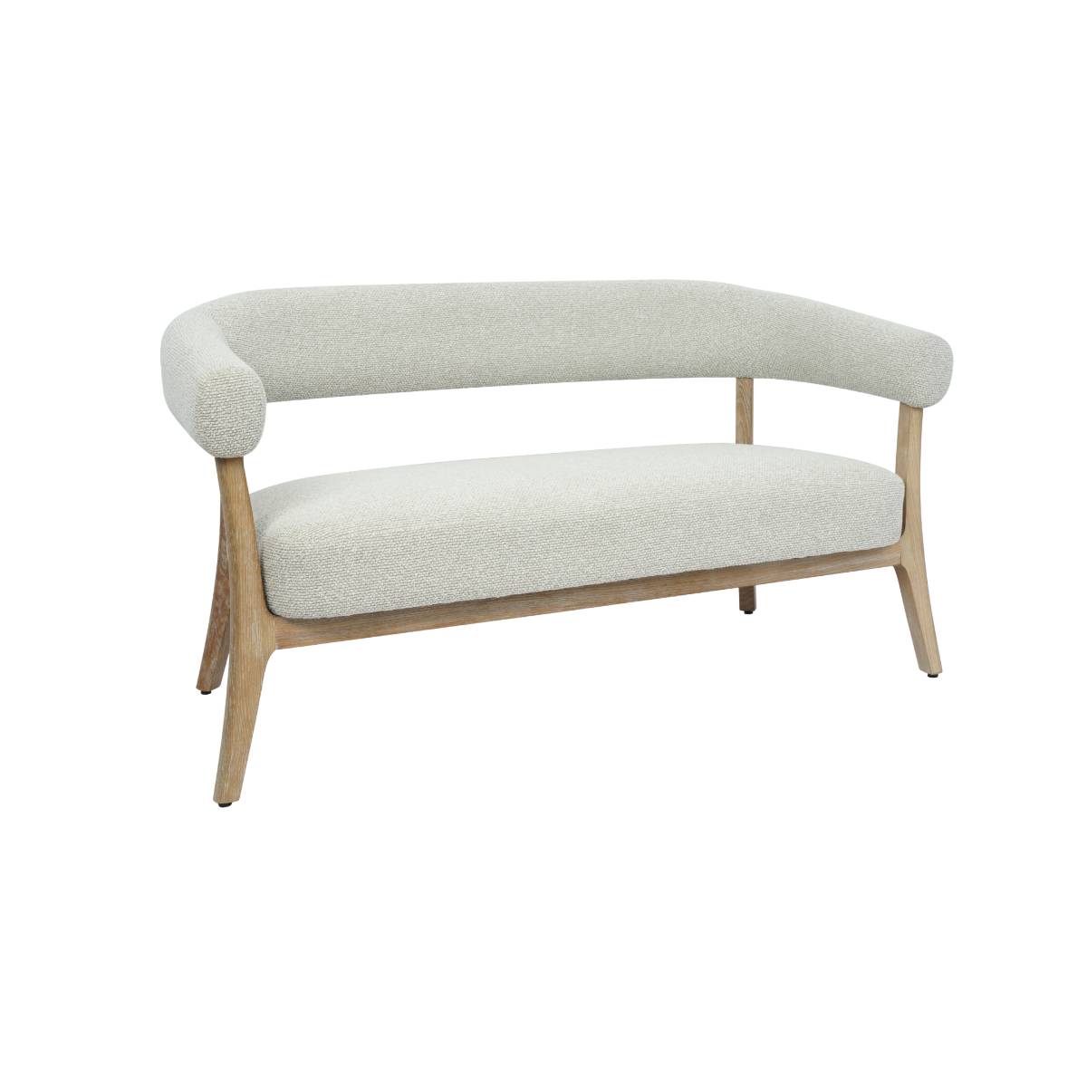 Banc en tissu et bois massif FREYA blanc, MADE IN MEUBLES 