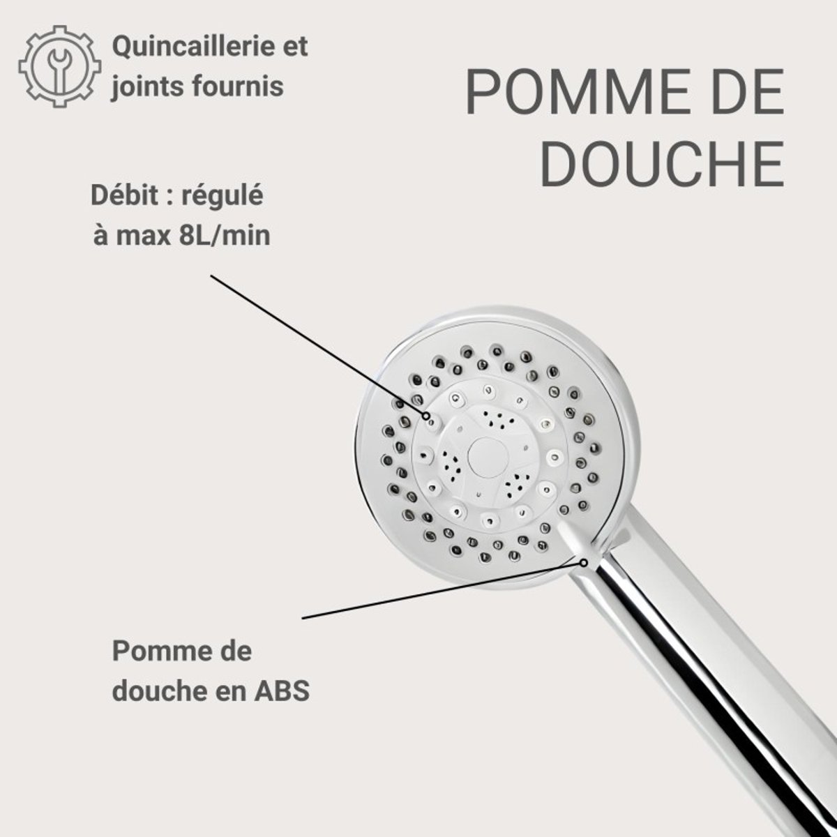 Douchette chromée 5 jets ONDRA chromé, MOB IN