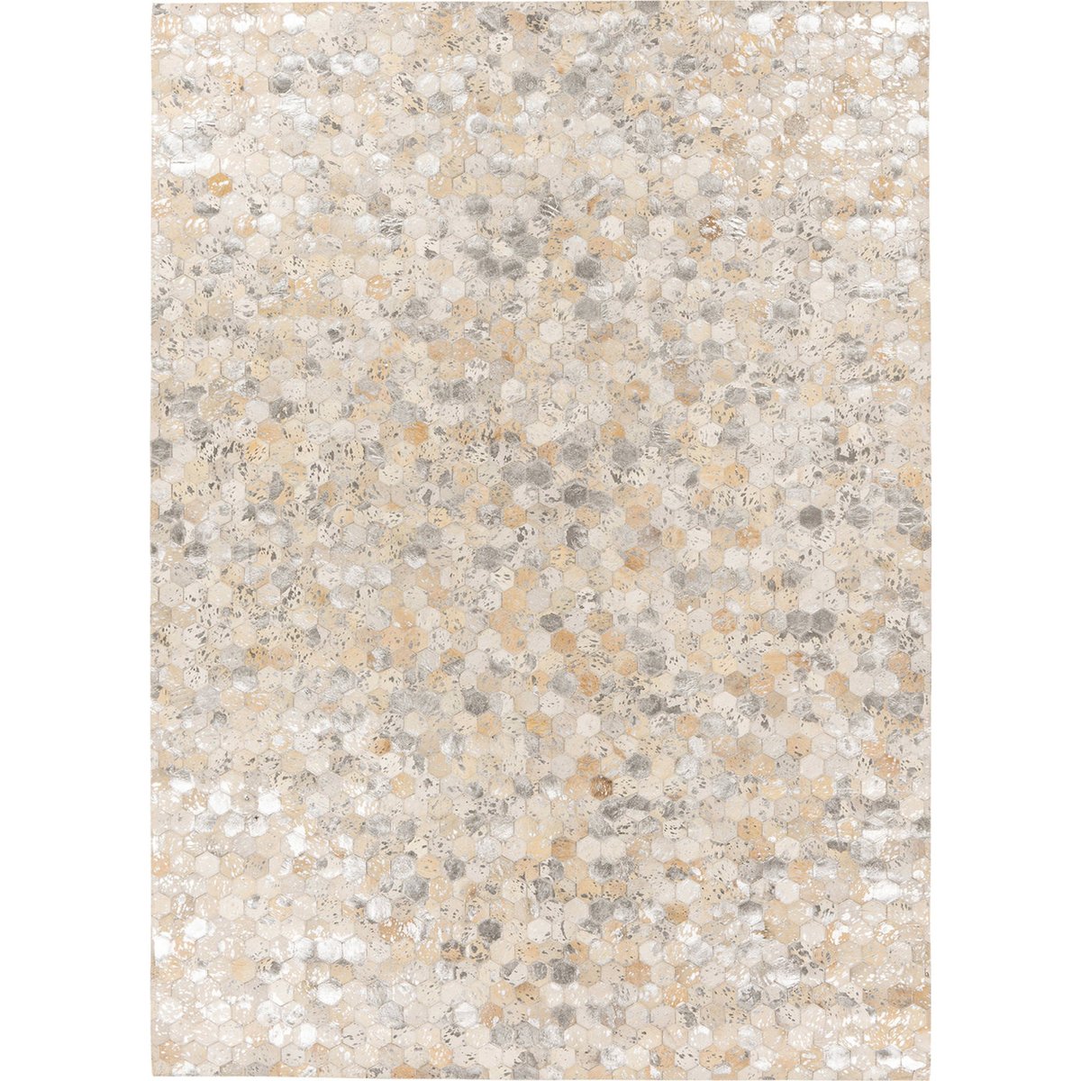 Tapis en cuir patchwork, Fait main beige sable et gris argenté, ARTE ESPINA