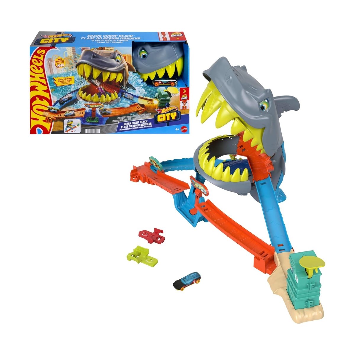 Hot Wheels Circuit de course L'Attaque du Requin multicolore, MATTEL