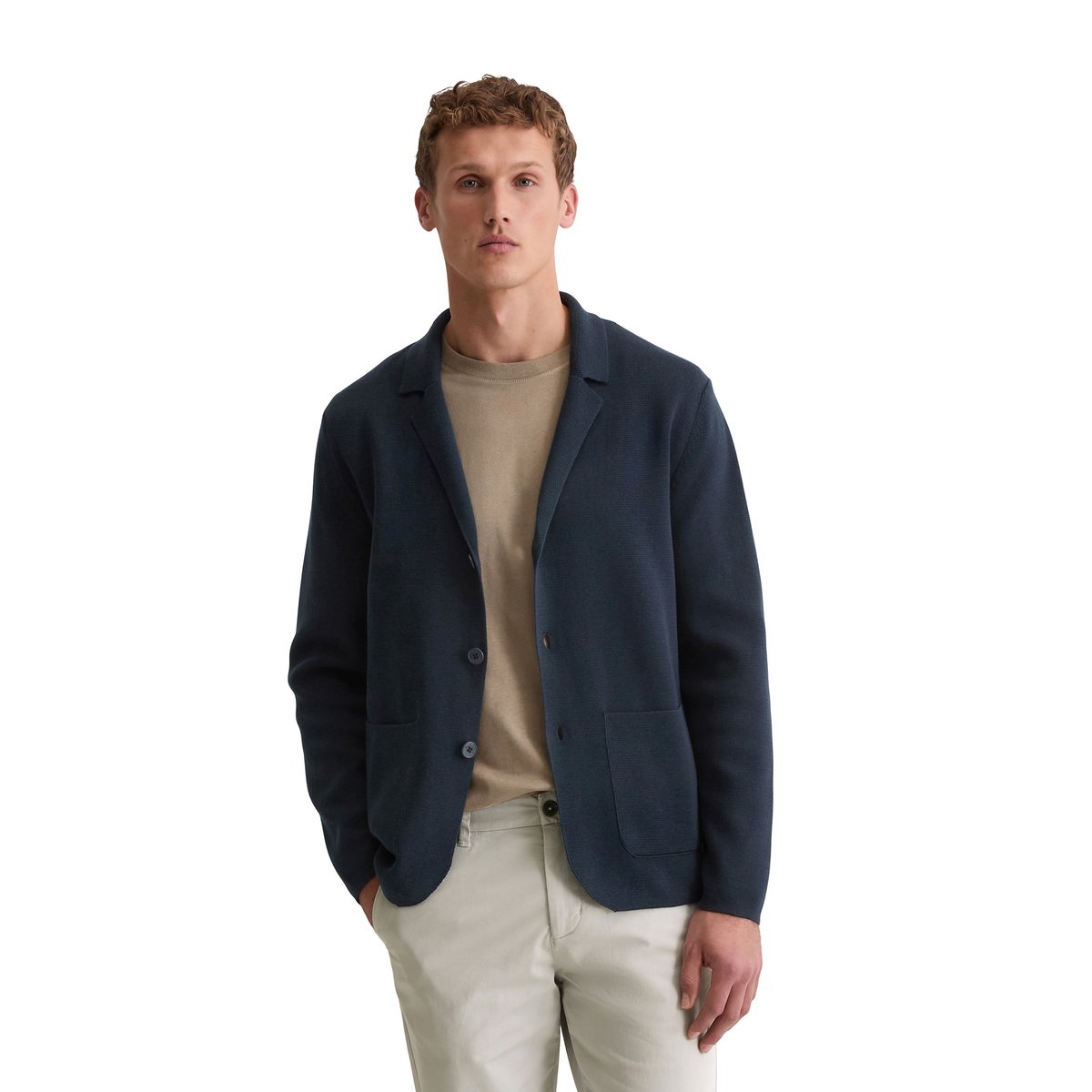Veste tricotée DfC regular en coton bio bleu foncé, MARC O'POLO