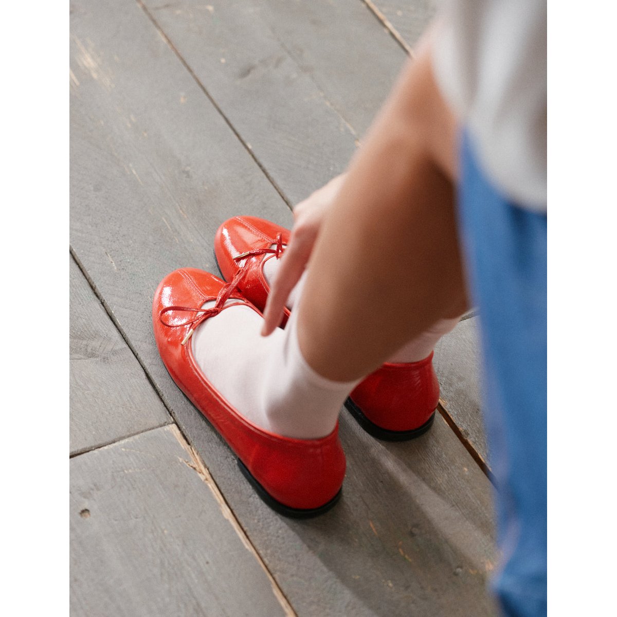 Ballerines PALEA cuir plisse verni rouge, ODAJE