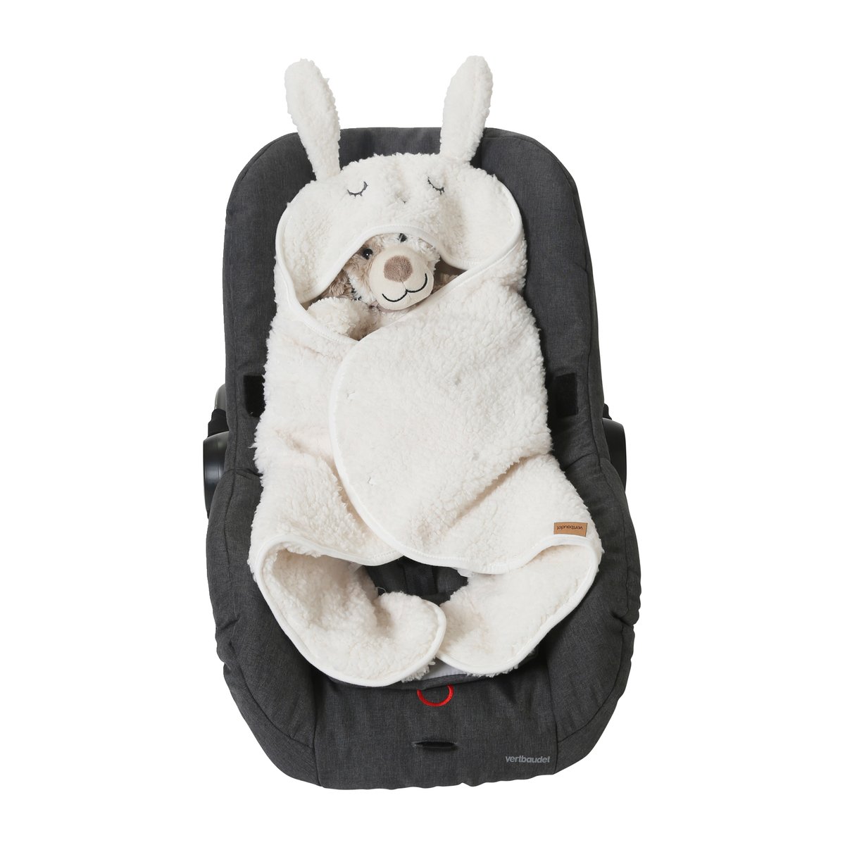 Plaid chancelière en peluche, doublé jersey ivoire, VERTBAUDET