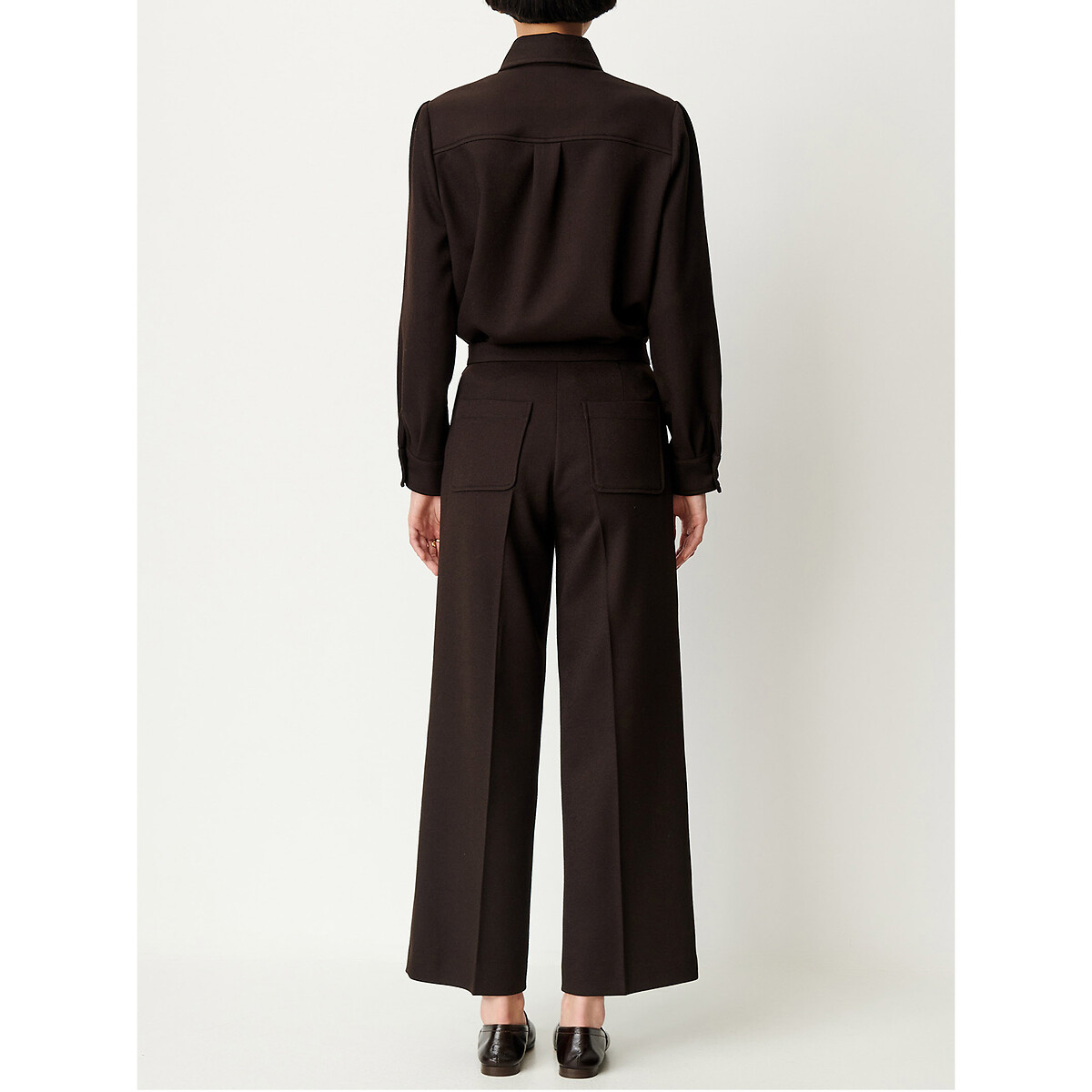 Pantaloni larghi a vita alta 7/8, ALBERWOOL ebano, SESSUN