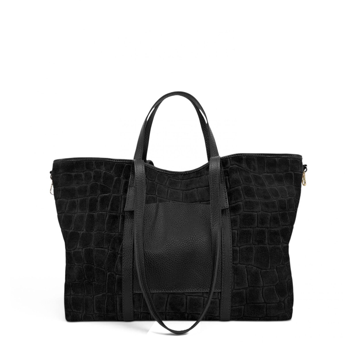 Grand sac cabas en cuir grainé et croûte de cuir VENICE noir, OH MY BAG