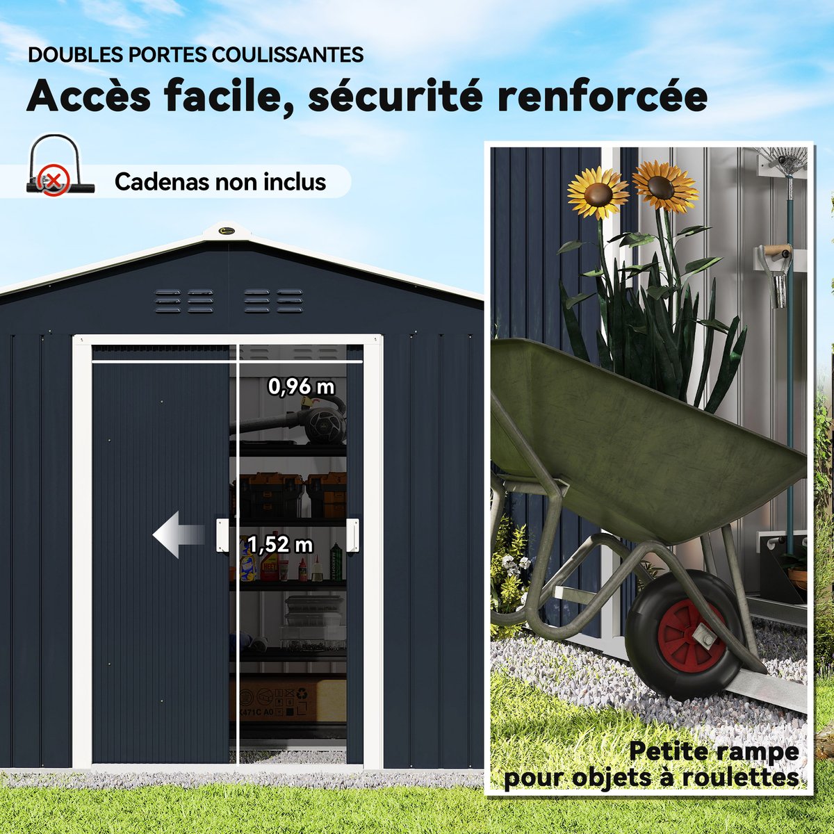 Abri de jardin gris, OUTSUNNY