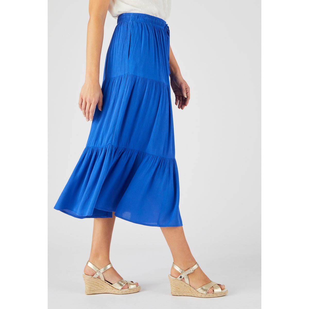 Jupe crépon pure viscose bleu porcelaine, DAMART