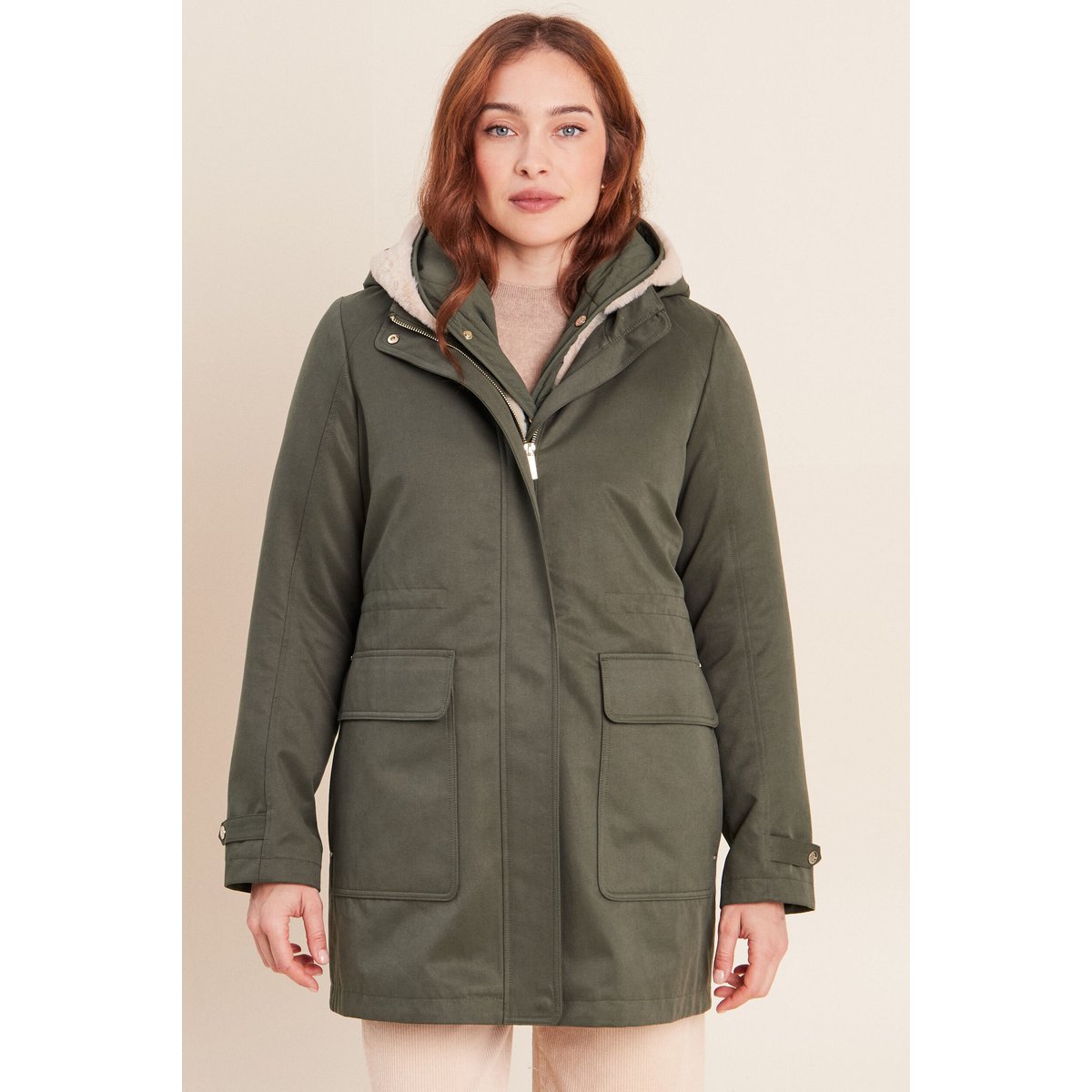 Parka cintrée 4 en 1 avec capuche vert kaki, BREAL