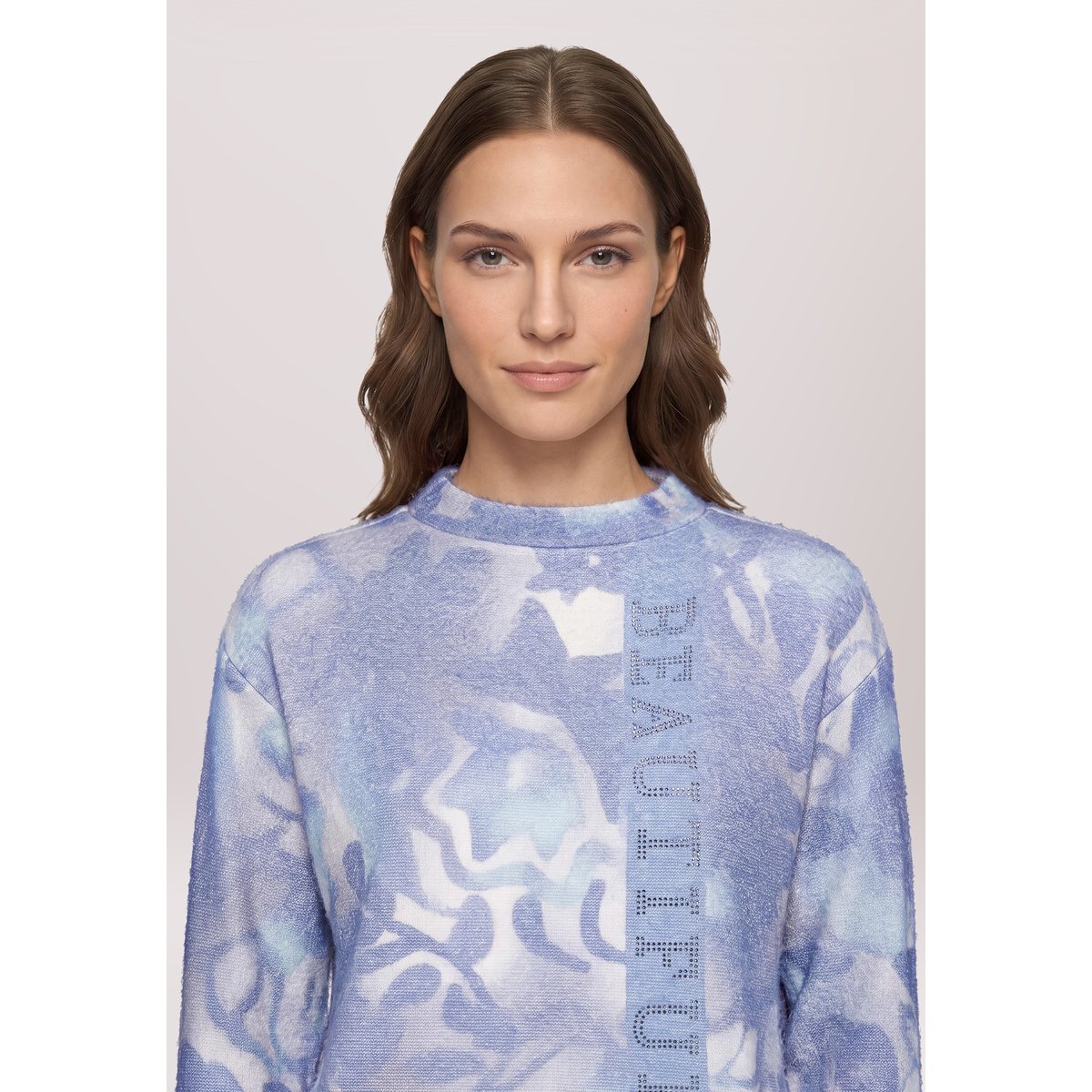 Sweat-shirt à col droit bleu/beige, BETTY BARCLAY