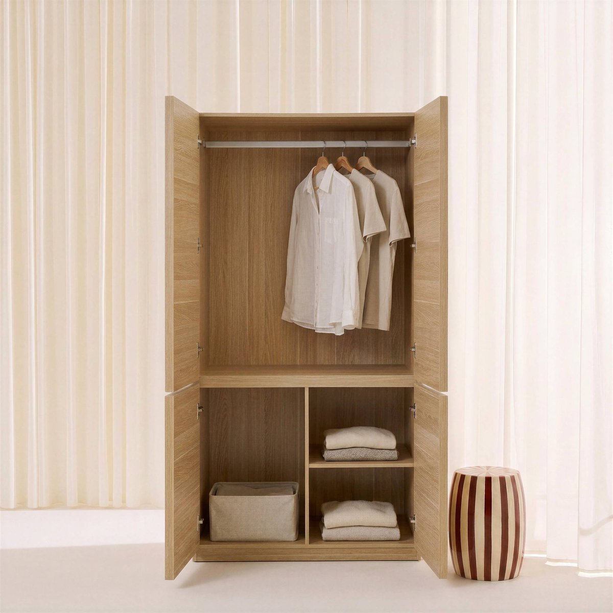Module dressing décor bois 4 portes 1 penderie KUBA naturel, SWEEEK