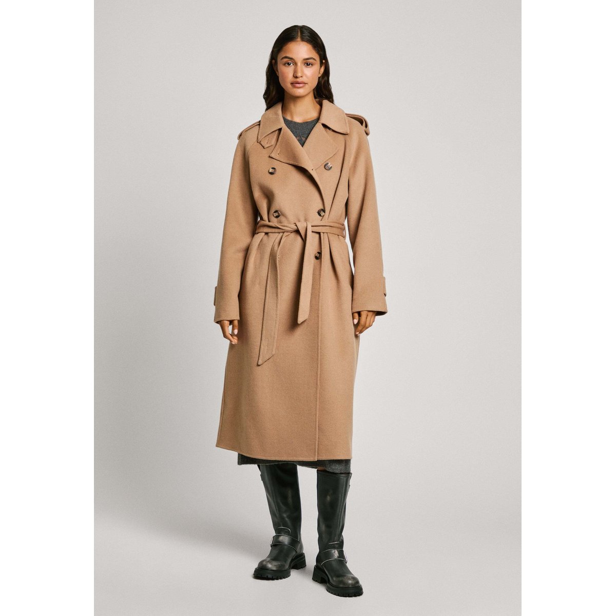 Trench Coat À Double Boutonnage brun noix, PEPE JEANS