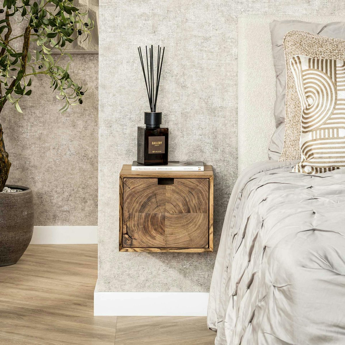 Table de chevet bois – 1 tiroir, forme cube MELBOURNE bois naturel, PIER IMPORT