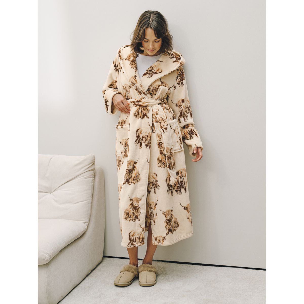 Robe de chambre confortable ecru hamish la vache highland, NEXT