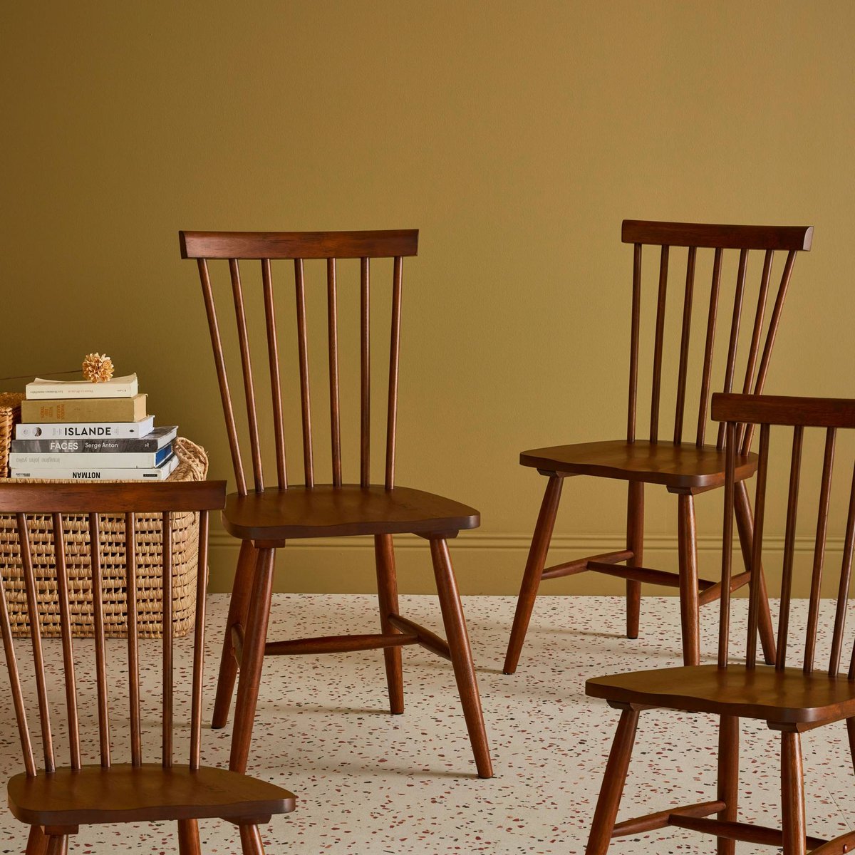 Chaise à barreaux bois d'hévéa (lot de 4) ROMIE noyer, SWEEEK