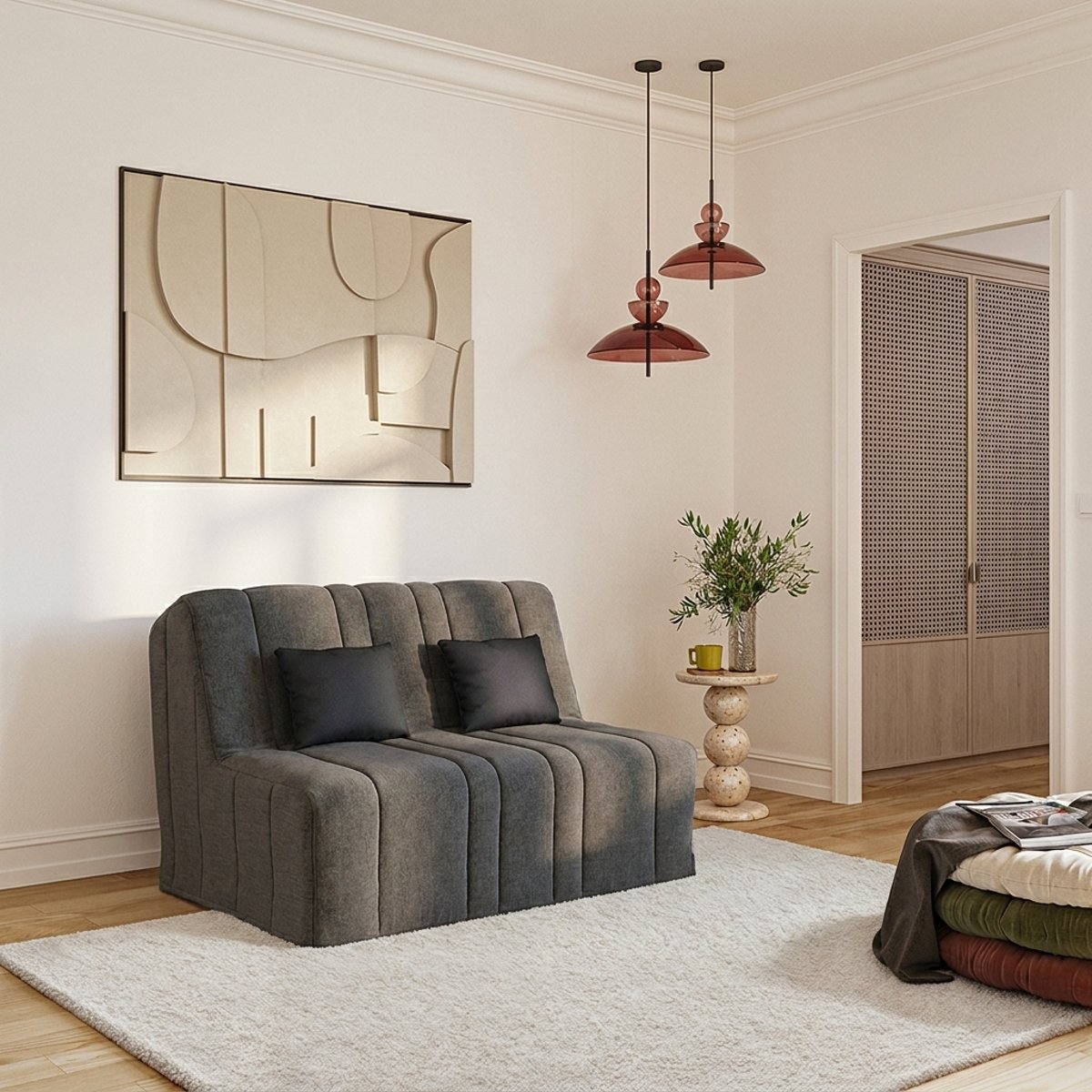 Banquette convertible NEA BZ, couchage 140x190, avec 2 coussins OFFERTS, Aba anthracite anthracite, RELAXIMA
