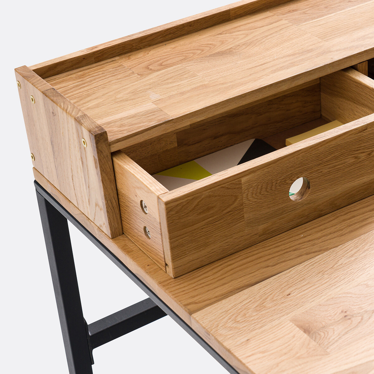 Bureau chêne et plaqué, avec petite réhausse, Hiba chêne/noir, LA REDOUTE INTERIEURS