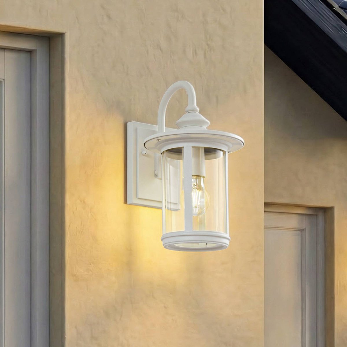 Applique extérieure en aluminium antique blanc, transparent, LINDBY