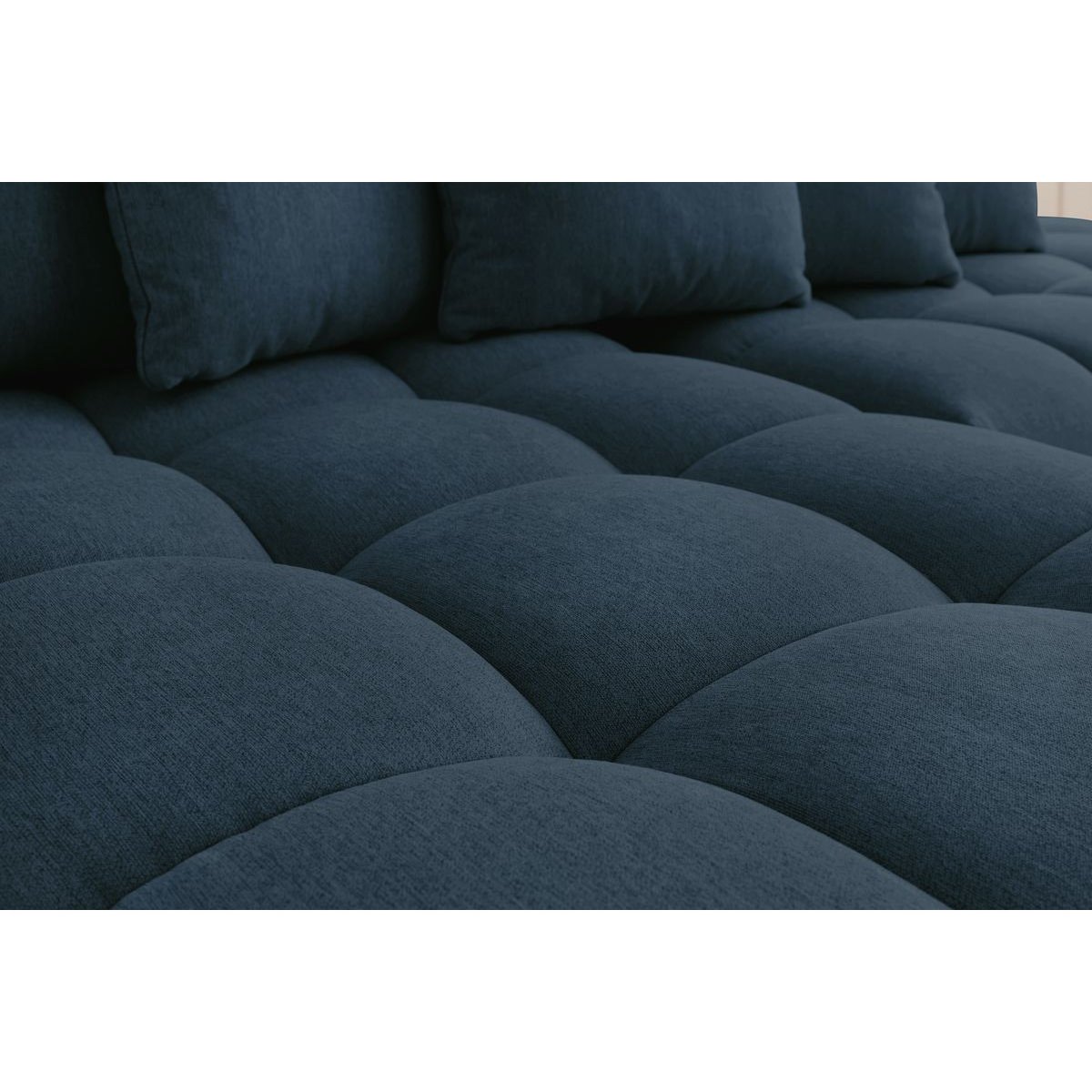 Canapé d'angle fixe 4 places en tissu chiné avec pouf, MONT-BLANC bleu foncé, BOBOCHIC
