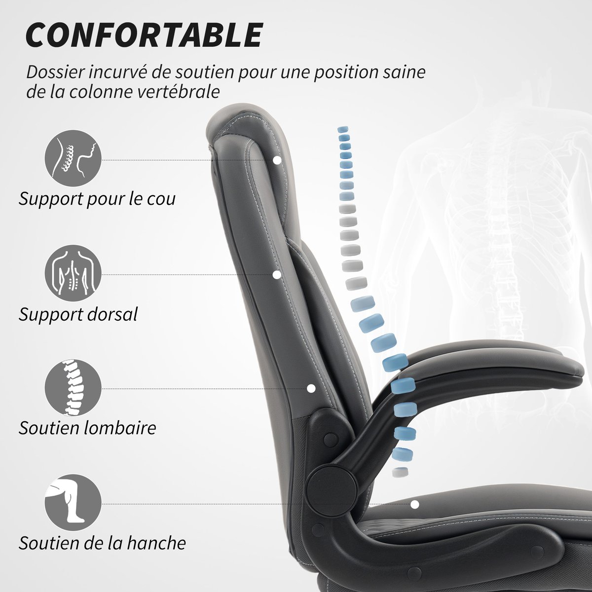 Chaise de bureau Polyuréthane Gris foncé gris foncé, HOMCOM