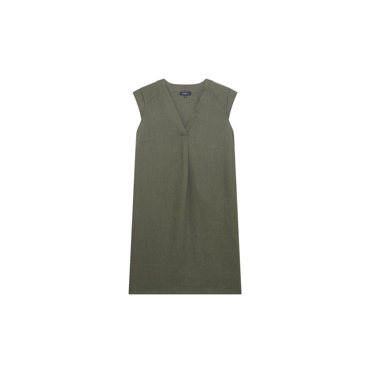 Robe droite col v lin PAMELA vert kaki, CAROLL
